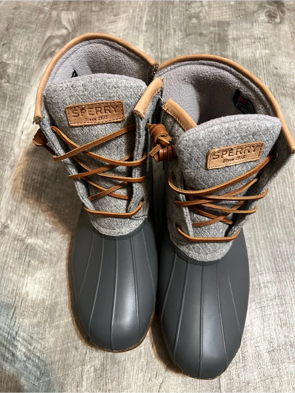 Sperry Gray and Brown Waterproof Wool-Trim Duck Boots
